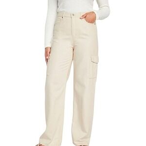 Old‎ Navy Sky High Cargo Pants Jeans Sz 18 Ecru Ivory Drapey Wide Leg